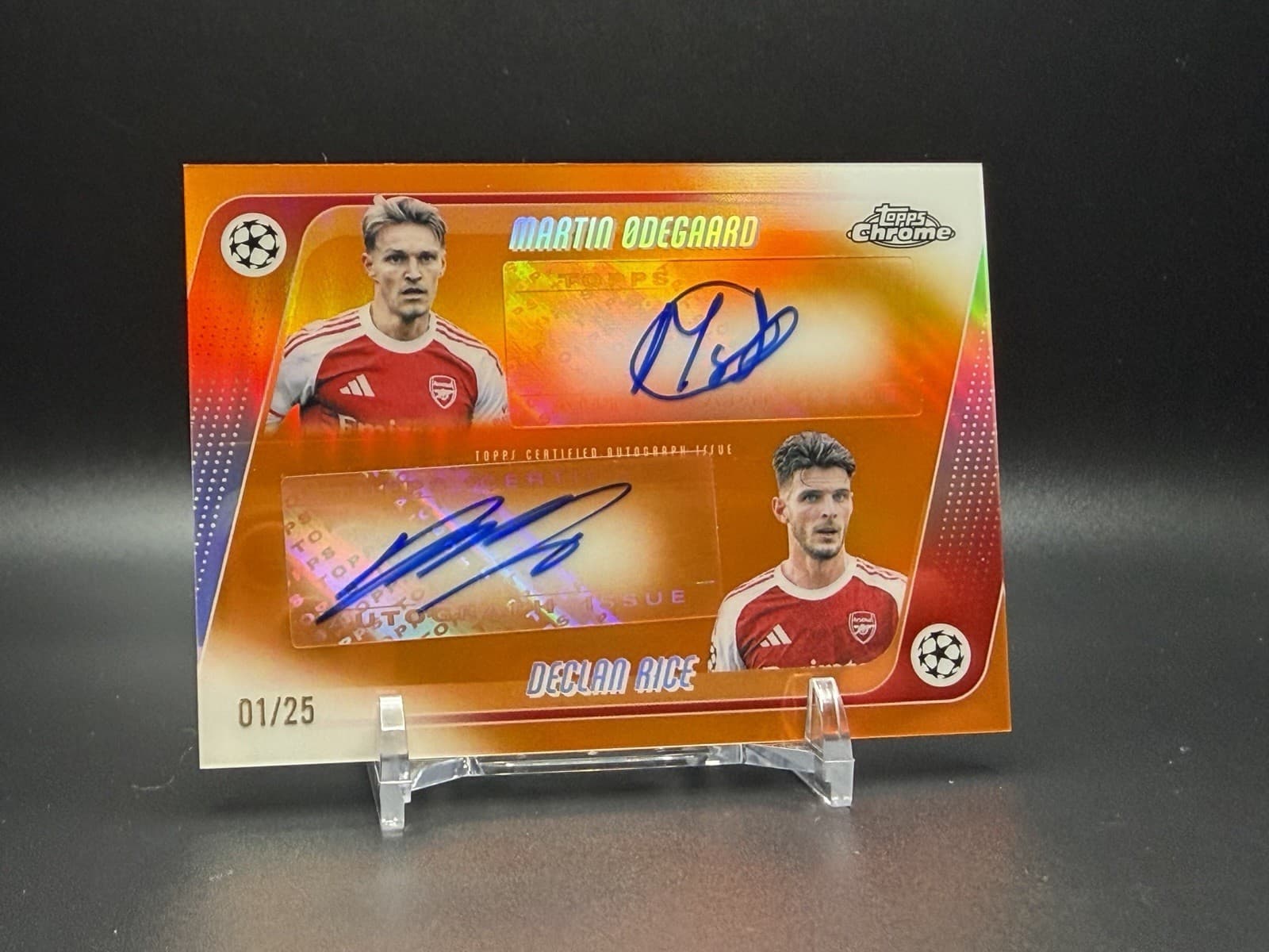 2025-26 Topps Chrome ODEGAARD/ RICE ORANGE 01/25 DUAL AUTO 1:28,666 Won’t gem***