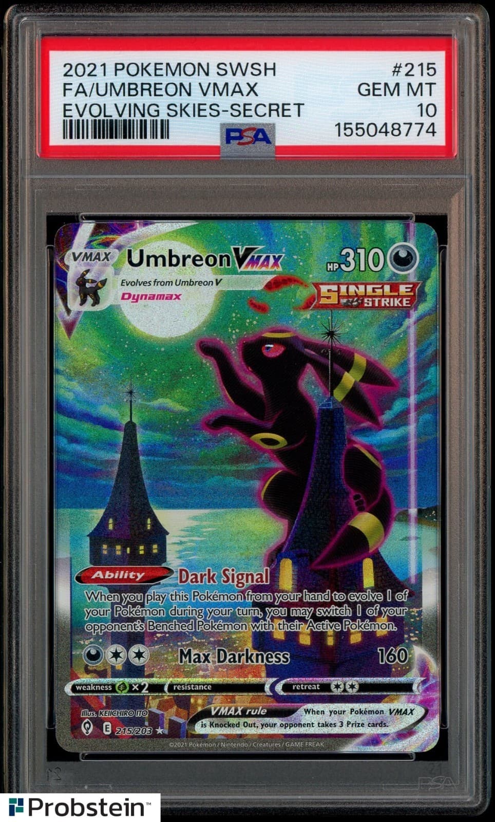 2021 Pokemon SWSH Evolving Skies Secret #215 FA Umbreon VMAX PSA 10 GEM MINT