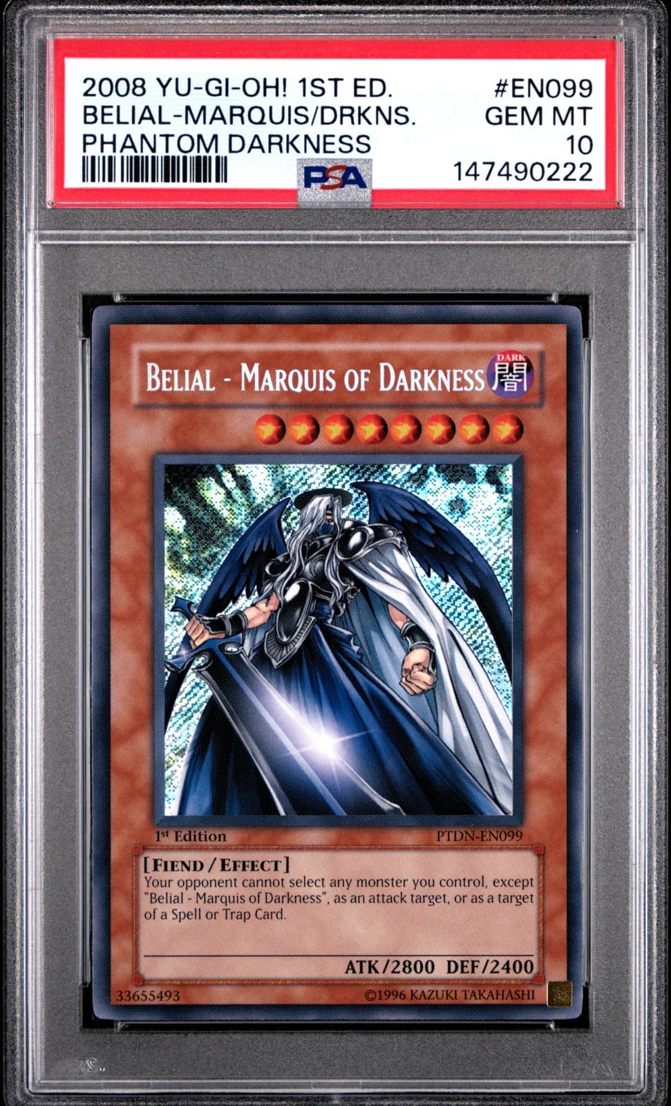 2008 YU-GI-OH! PTDN-PHANTOM DARKNESS #EN099 BELIAL-MARQUIS OF DARKNESS PSA 10