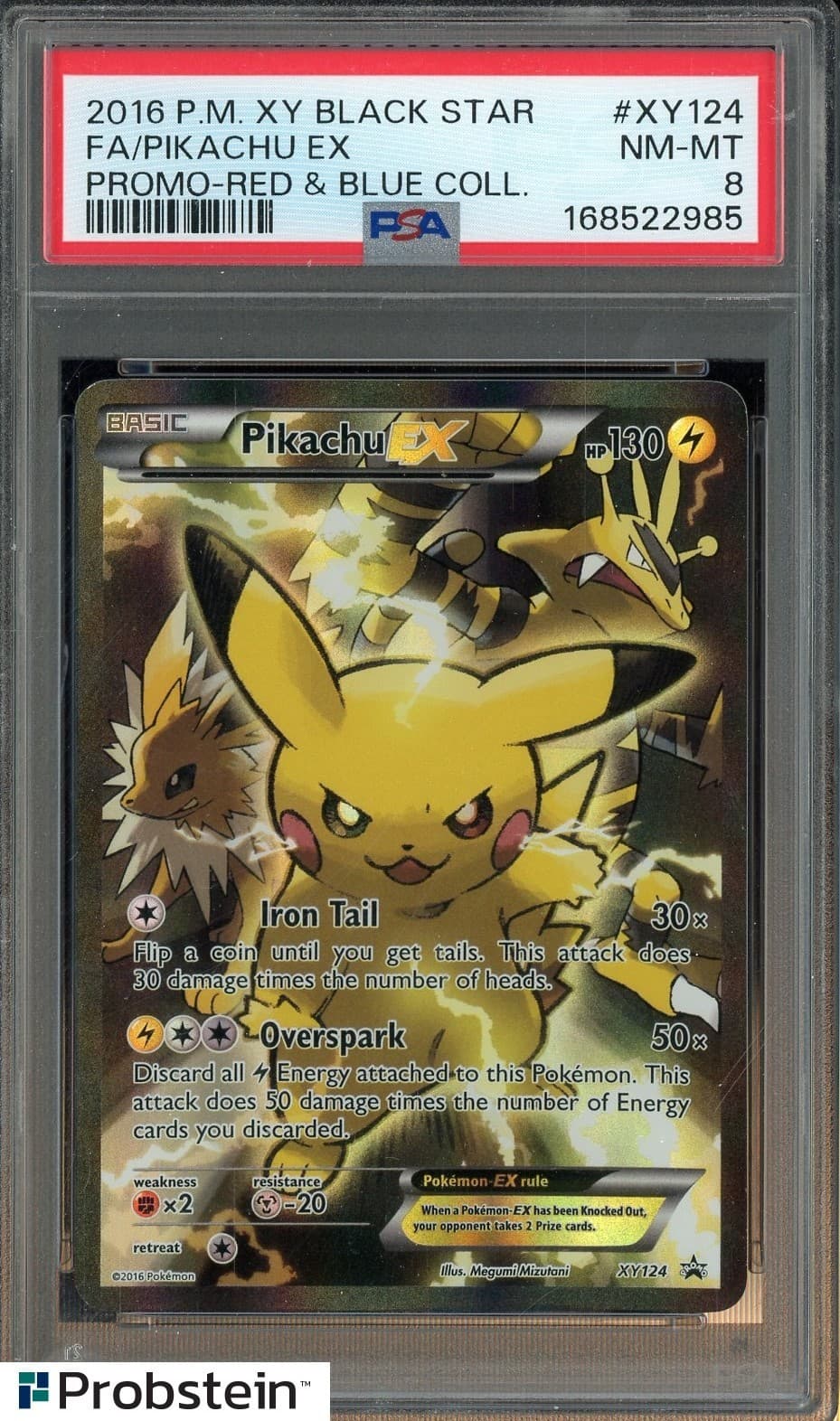 2016 Pokemon XY BSP Red & Blue Collection #XY124 FA/Pikachu EX PSA 8 NM-MT
