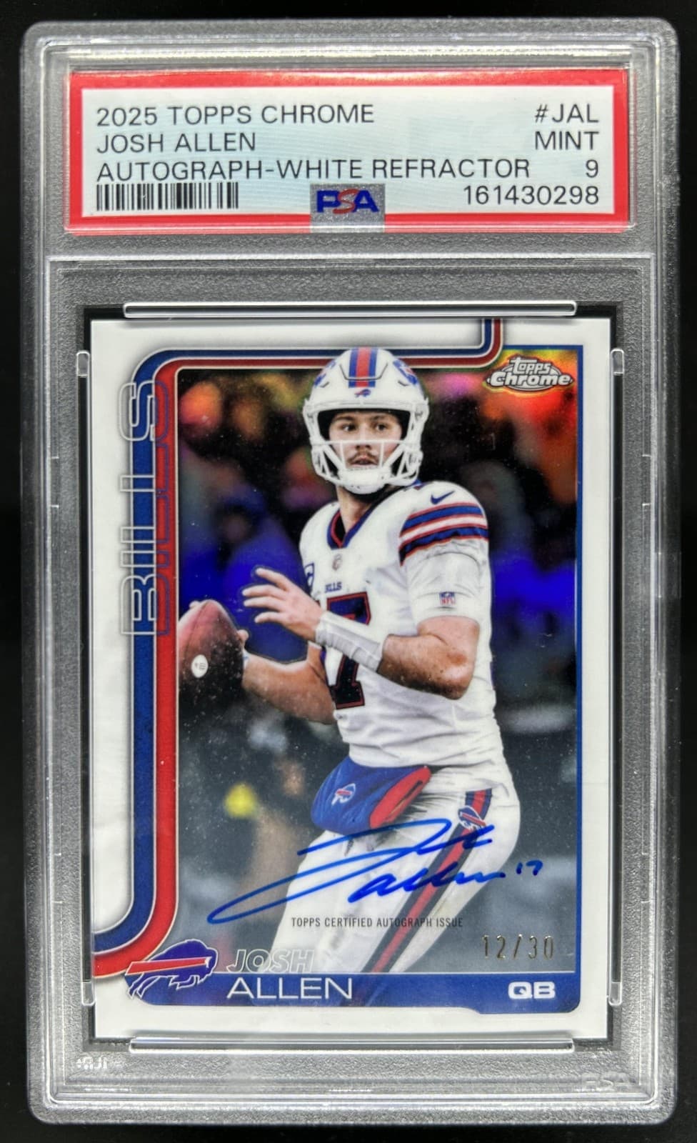 2025 Topps Chrome Josh Allen Auto Autograph White Refractor #/30 Bills PSA 9