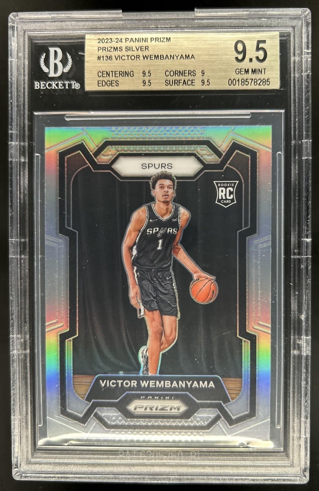 2023-24 Panini Prizm Victor Wembanyama RC Prizm Silver #136 Spurs BGS 9.5