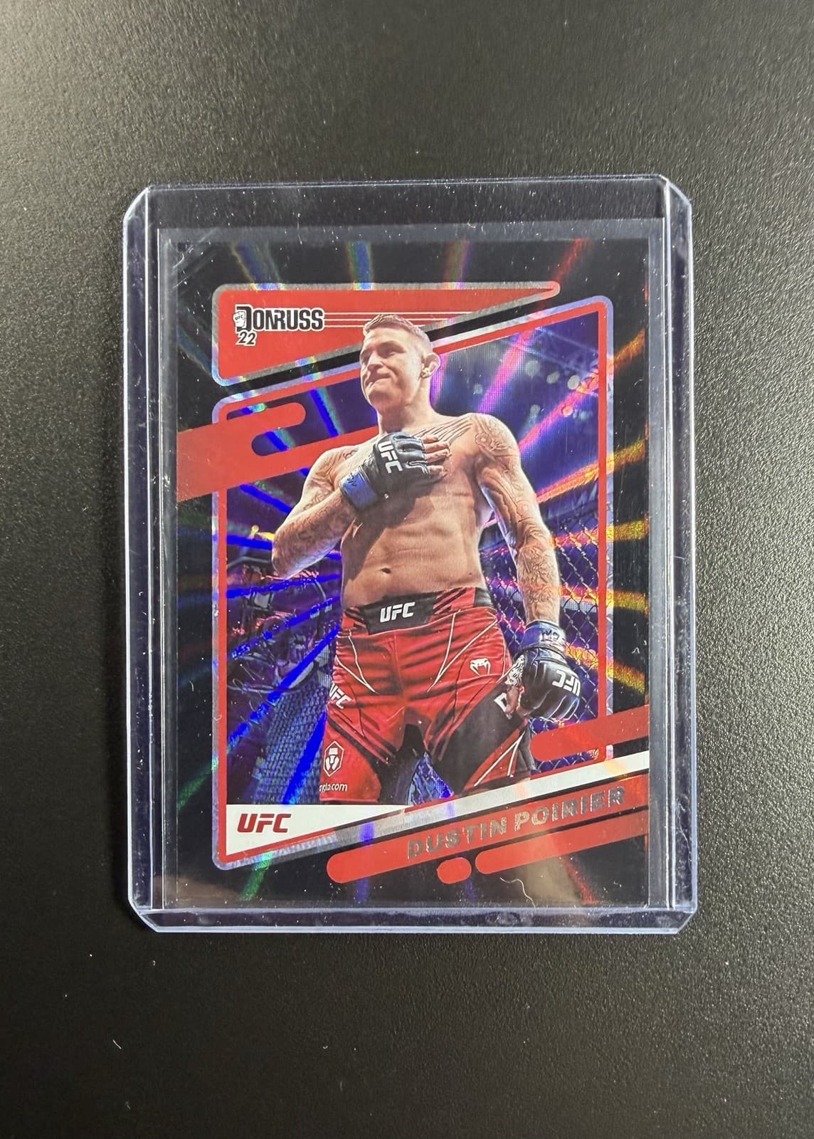 2022 Panini Donruss Hollowed Black Laser 1 of 1 UFC Dustin Poirier Trading Card