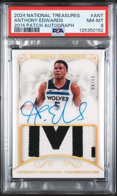2024/25 Panini National Treasures Anthony Edwards 2014 Patch Auto /10 PSA 8