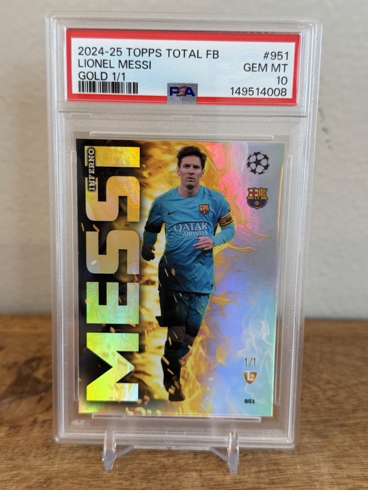 2024-25 TOPPS TOTAL FB LIONEL MESSI GOLD 1/1 PSA 10 Inferno UEFA FC Barcelona 🔥