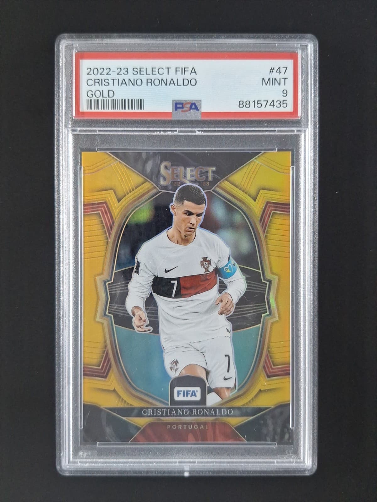 2022-23 Panini Select FIFA CRISTIANO RONALDO 8/10 True Gold Terrace #47 PSA 9