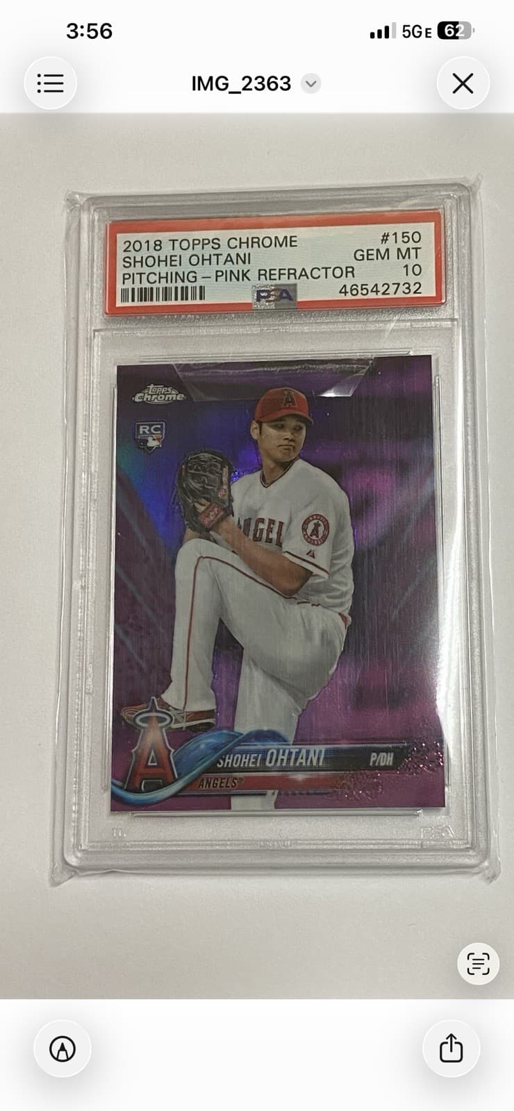 2018 Topps Chrome Shohei Ohtani Pitching Pink Refractor #150 PSA 10