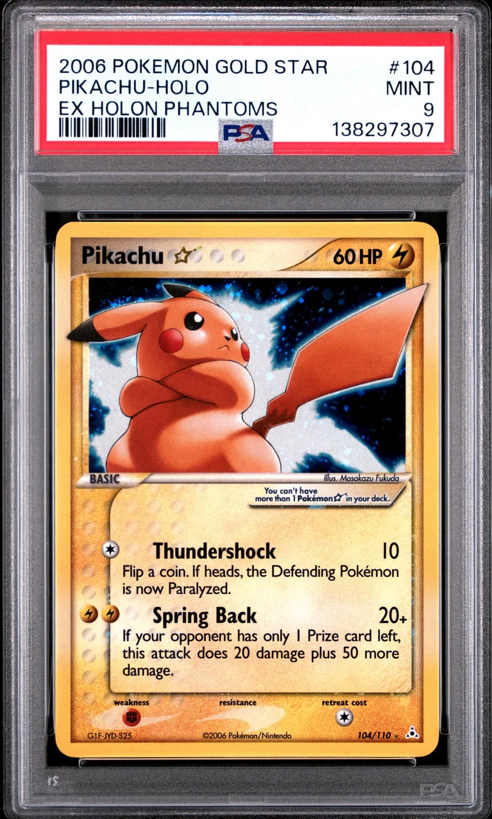 Pokemon Pikachu Holo Holon Phantoms 104/110 Gold Star PSA 9