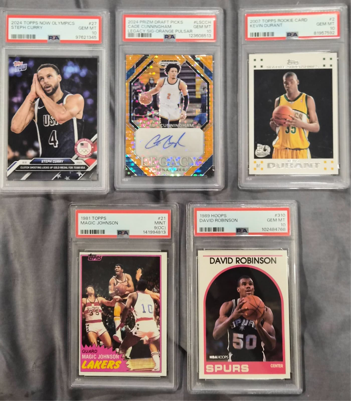 Psa 10 Nba Cards - Lot of Curry, Durant, Magic, Cade Auto & David Robinson