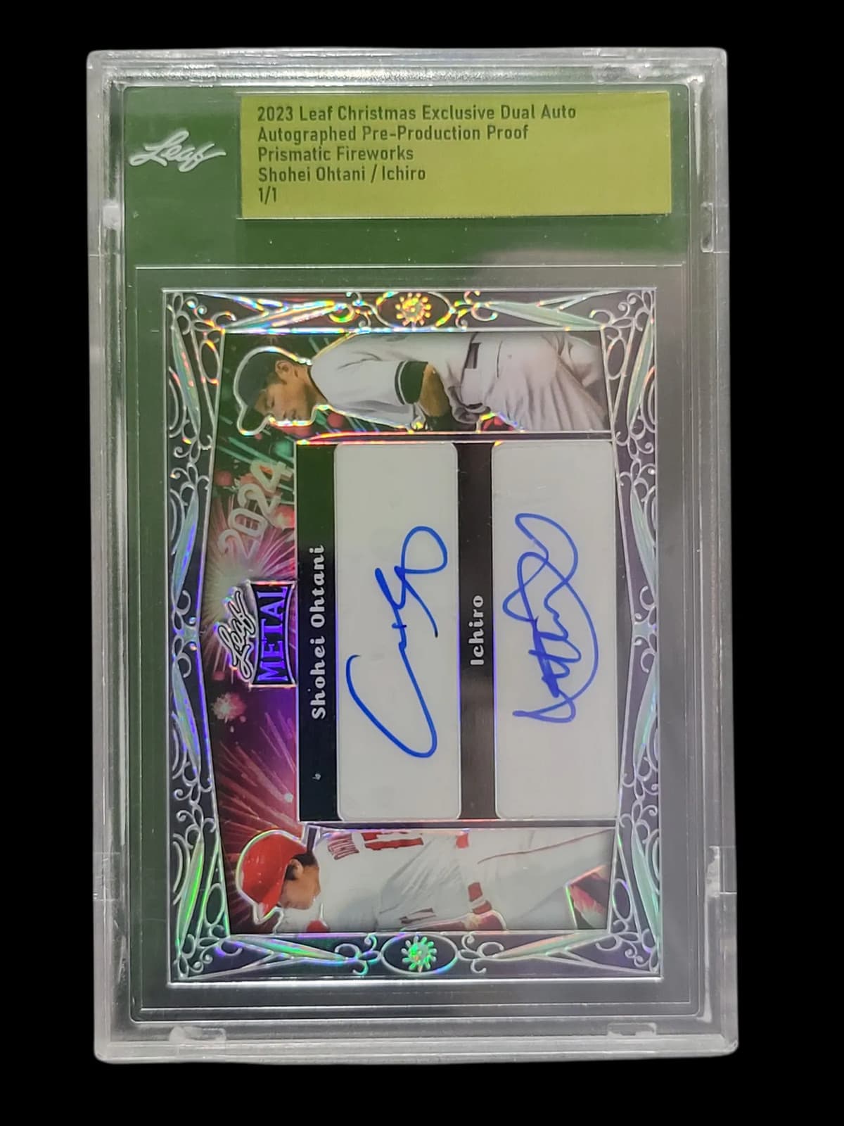 2023 Leaf Exclusive Metal Prismatic Fireworks Shohei Ohtani Ichiro 1/1 Proof