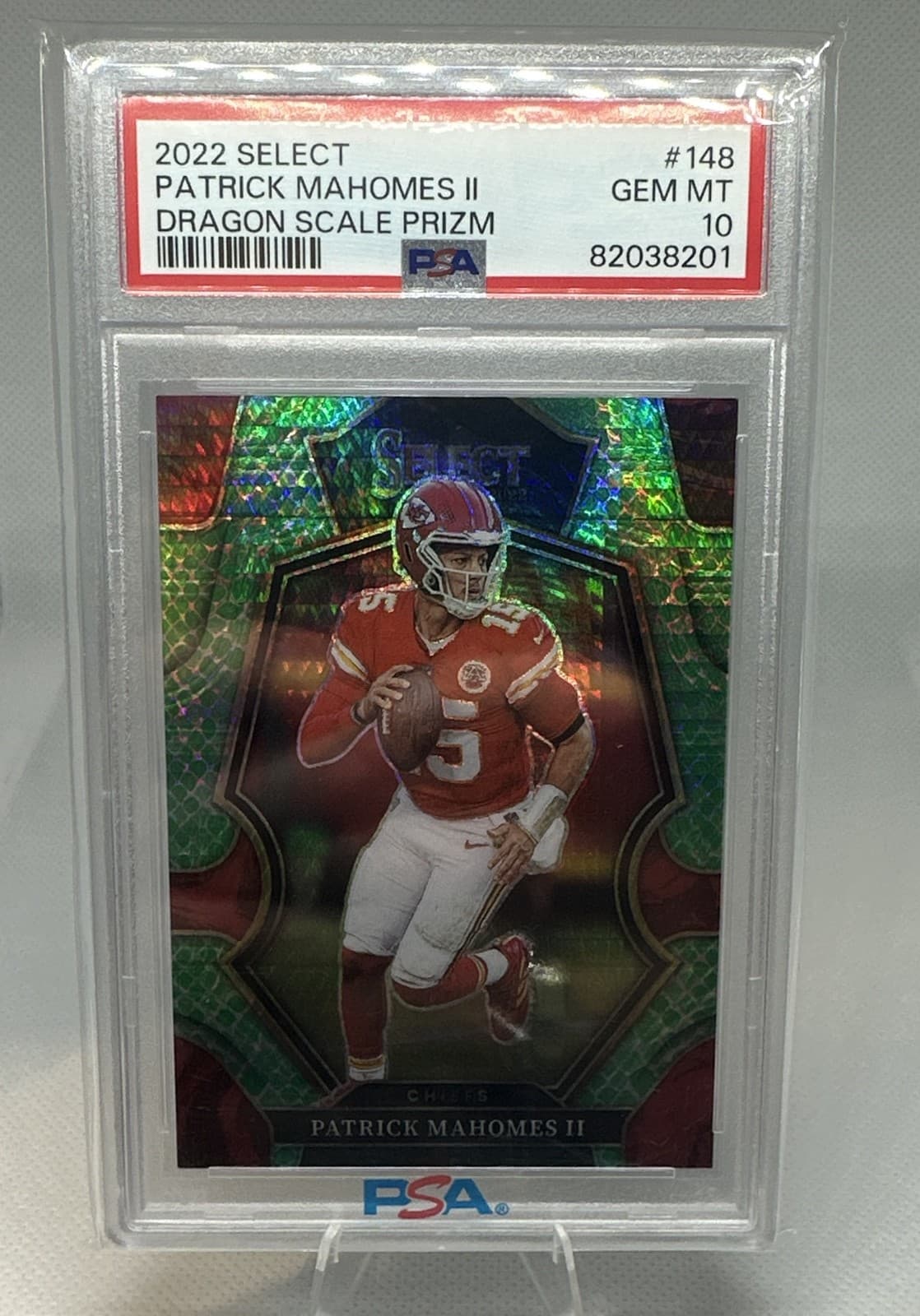 2022 Select #148 - Patrick Mahomes /89 Dragon Scale Prizm - PSA 10 💎GEM MINT