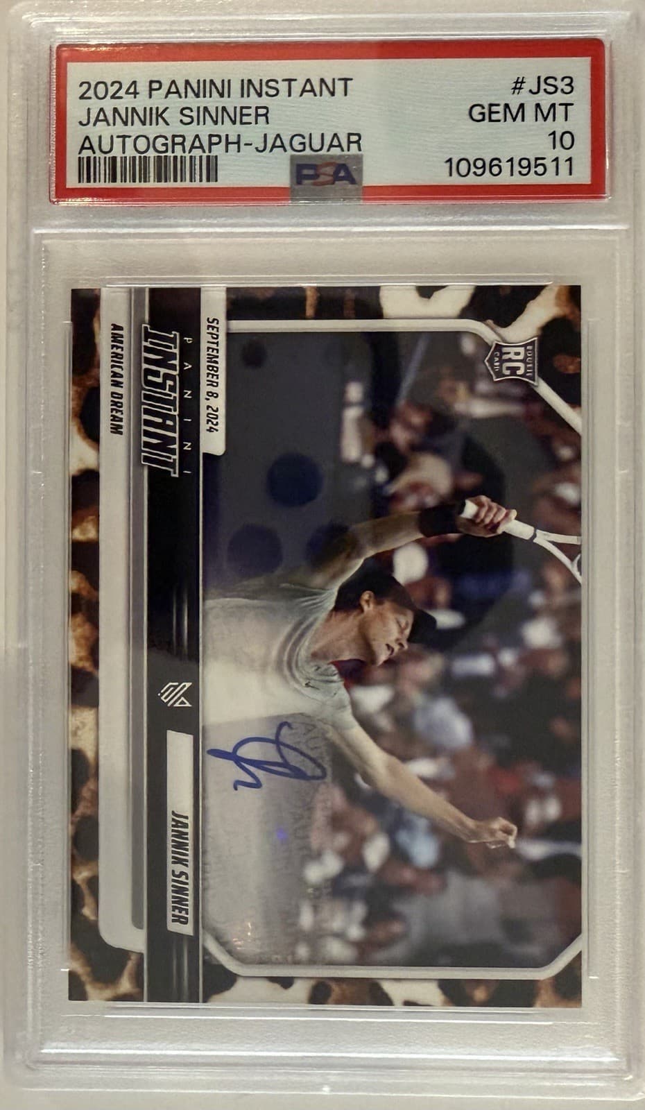 2024 PANINI INSTANT JANNIK SINNER AUTO-JAGUAR #JS3 JANNIK SINNER  2/10 PSA 10 !!