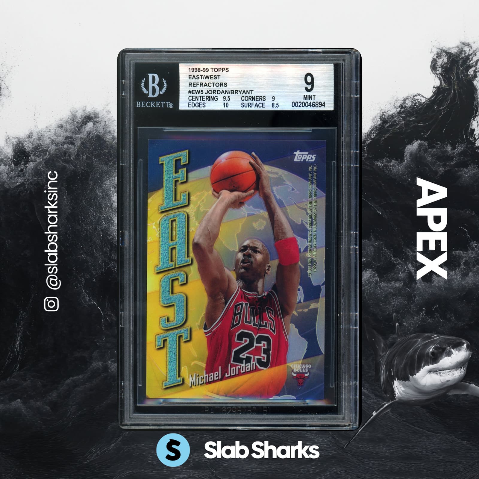 1998 TOPPS #EW5 MICHAEL JORDAN KOBE BRYANT EAST/WEST REFRACTOR BGS 9 MINT