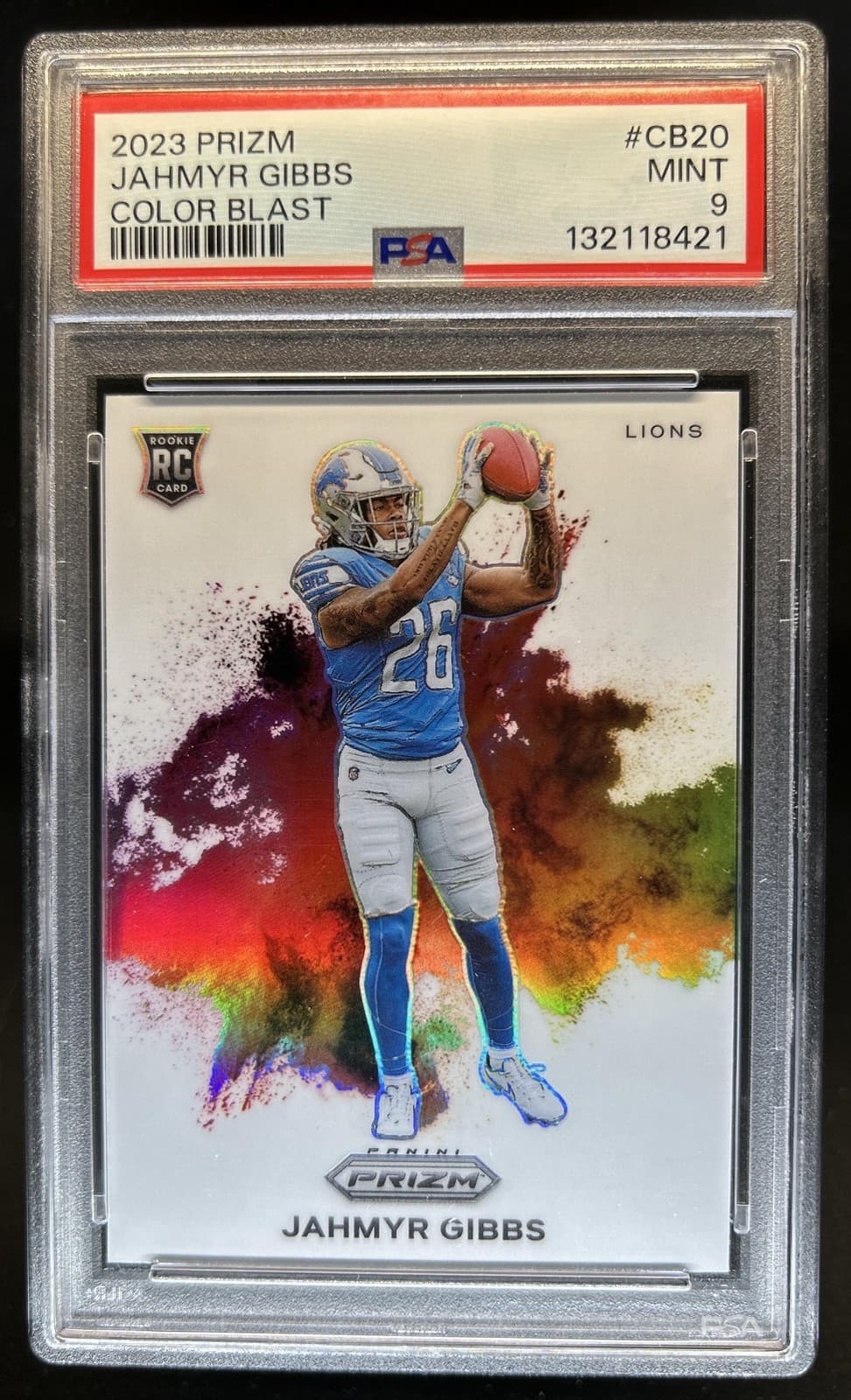 2023 Panini Prizm Jahmyr Gibbs Color Blast Rookie RC #CB-20 Lions PSA 9