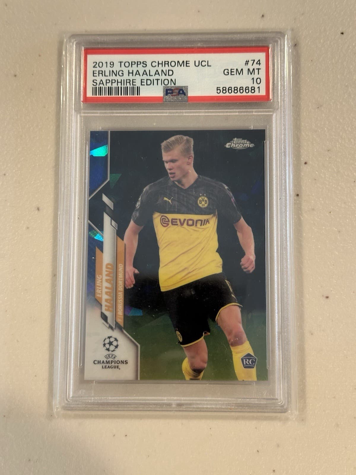 2019 Topps Chrome UCL Soccer Sapphire #74 Erling Haaland RC Rookie Norway PSA 10