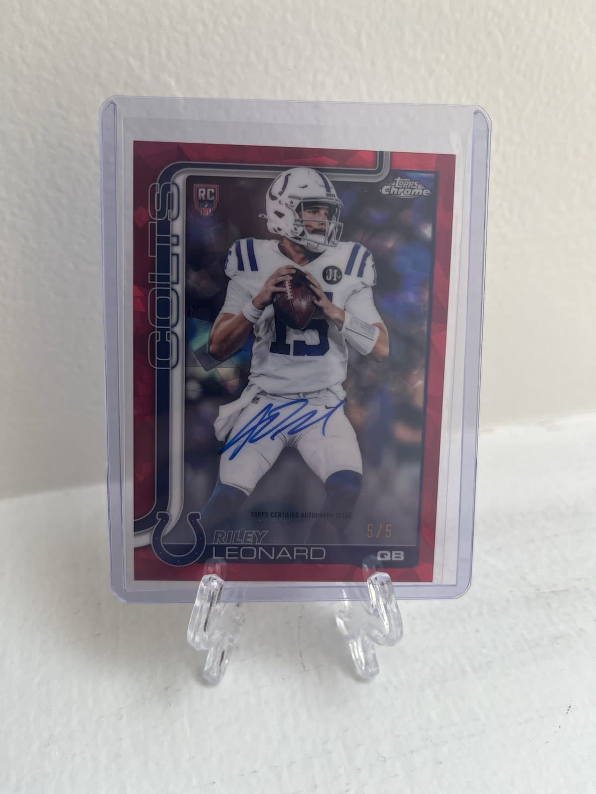 2025 Topps Chrome Sapphire Riley Leonard Red Auto 5/5 Rookie RC Colts