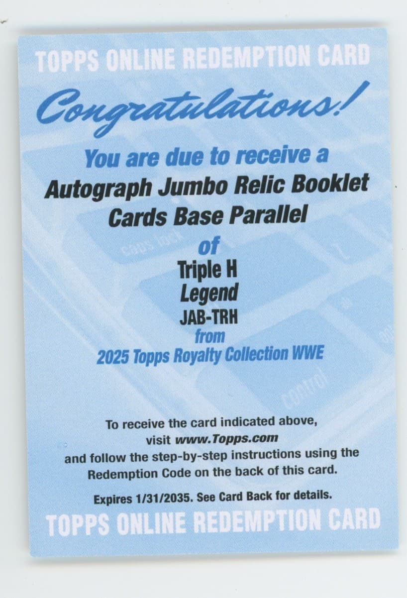 TRIPLE H 2025 Topps Royalty WWE #JAB-TRH Jumbo Relic Booklet Autograph Auto /25