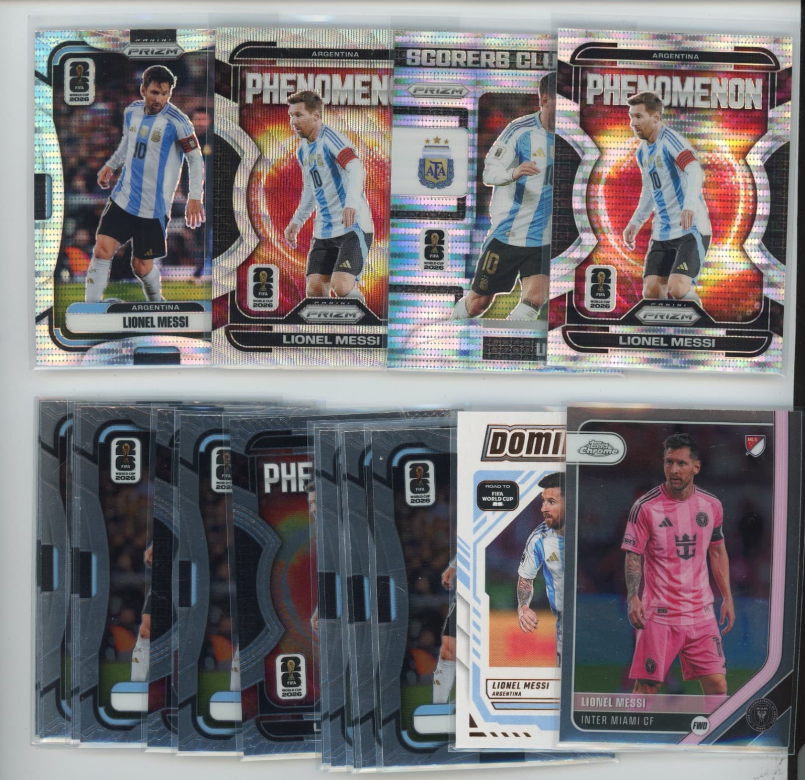 2026 Prizm & Donruss World Cup & Chrome MLS Lionel Messi Prizm/Base Lot(19) (HE)