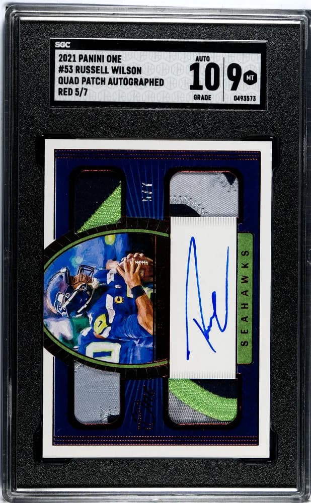 2021 Panini One Russell Wilson #53 Quad Patch Autograph Red SGC 9 Auto 10
