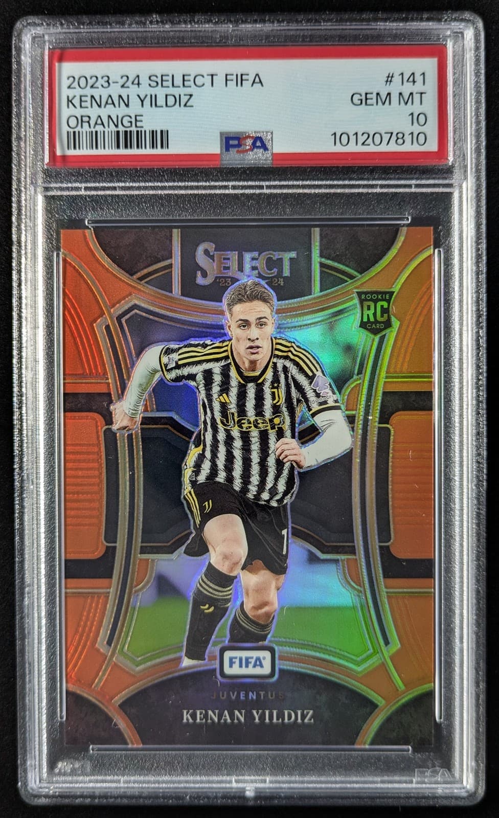 2023-24 Select FIFA KENAN YILDIZ 21/49 RC Orange Prizm Mezzanine #141 PSA 10