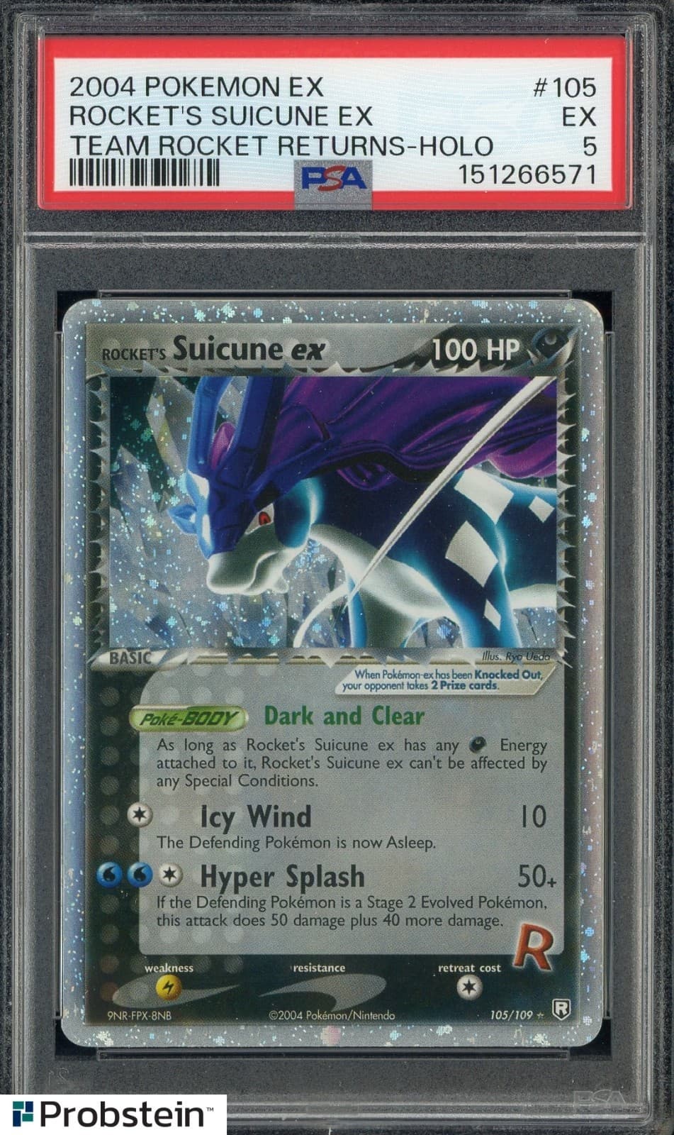 2004 Pokemon Ex Team Rocket Returns #105 Rocket'S Suicune Ex Holo Psa 5