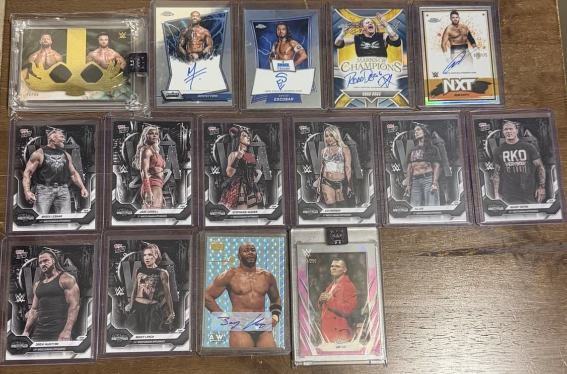 WWE/AEW WRESTLING  AUTOGRAPHES / Dual RELIC And TOPPS  NOW CARDS!  15 Card Lot