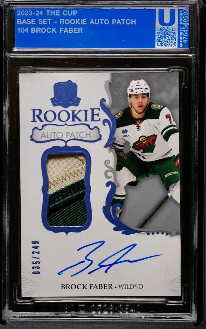 🚨Brock Faber 2023-24 UD The Cup Encased Rookie Patch Auto /249 Wild SP RC RPA🚨