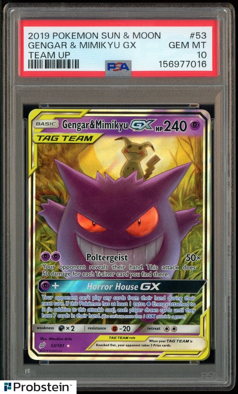 2019 Pokemon Sun & Moon Team Up #53 Gengar & Mimikyu Gx Team Up Psa 10