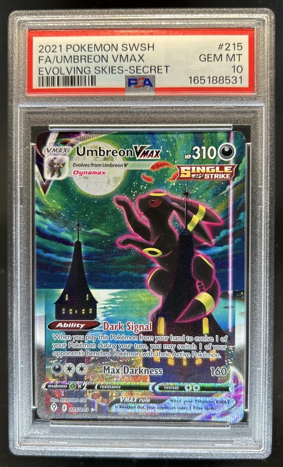 2021 Pokemon SWSH Evolving Skies Umbreon VMAX #215/203 PSA 10 GEM MINT