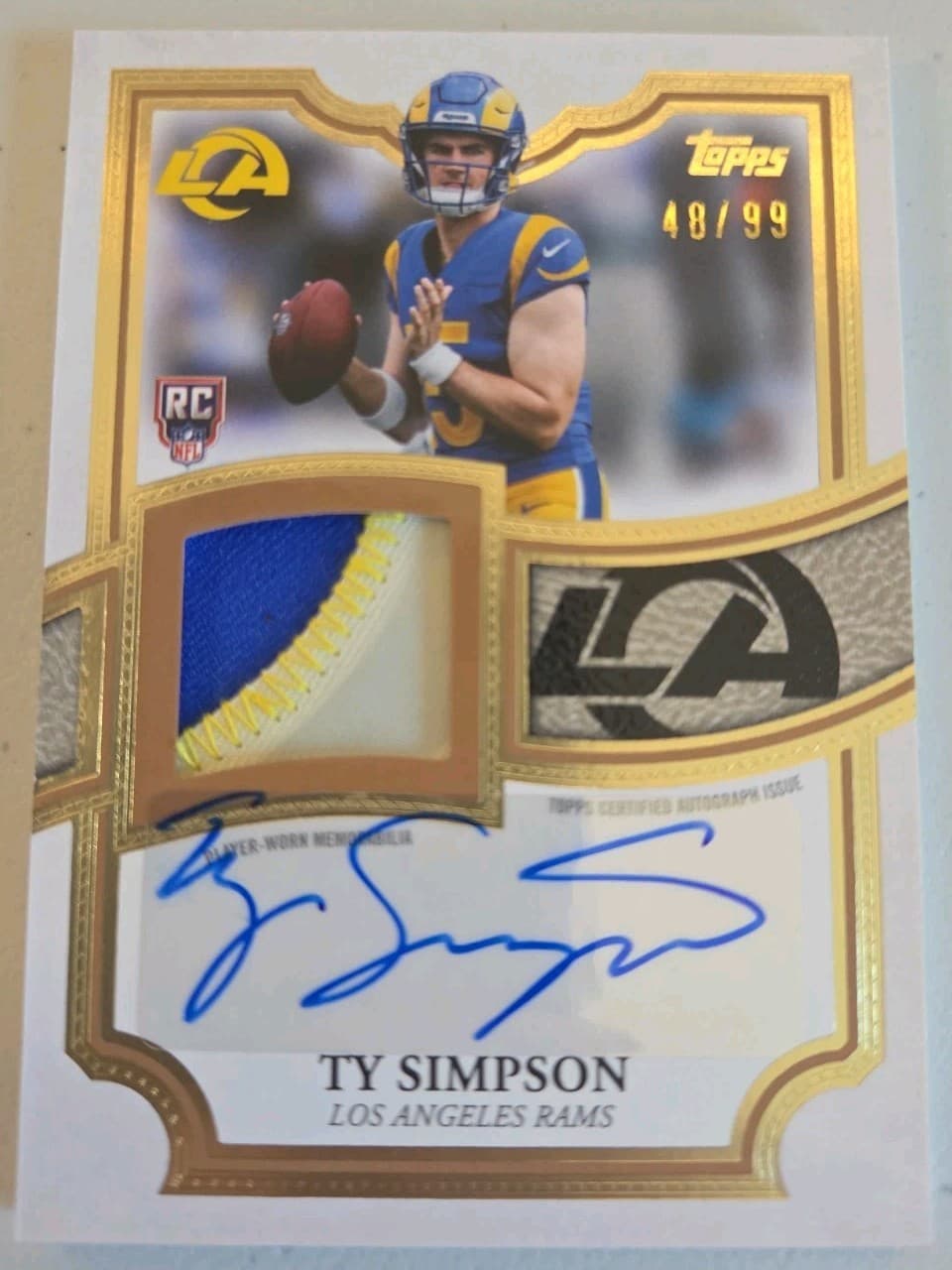 Ty Simpson 2026 Topps Nfl Football Rookie Patch Auto /99 3 Color No Reserve Rare