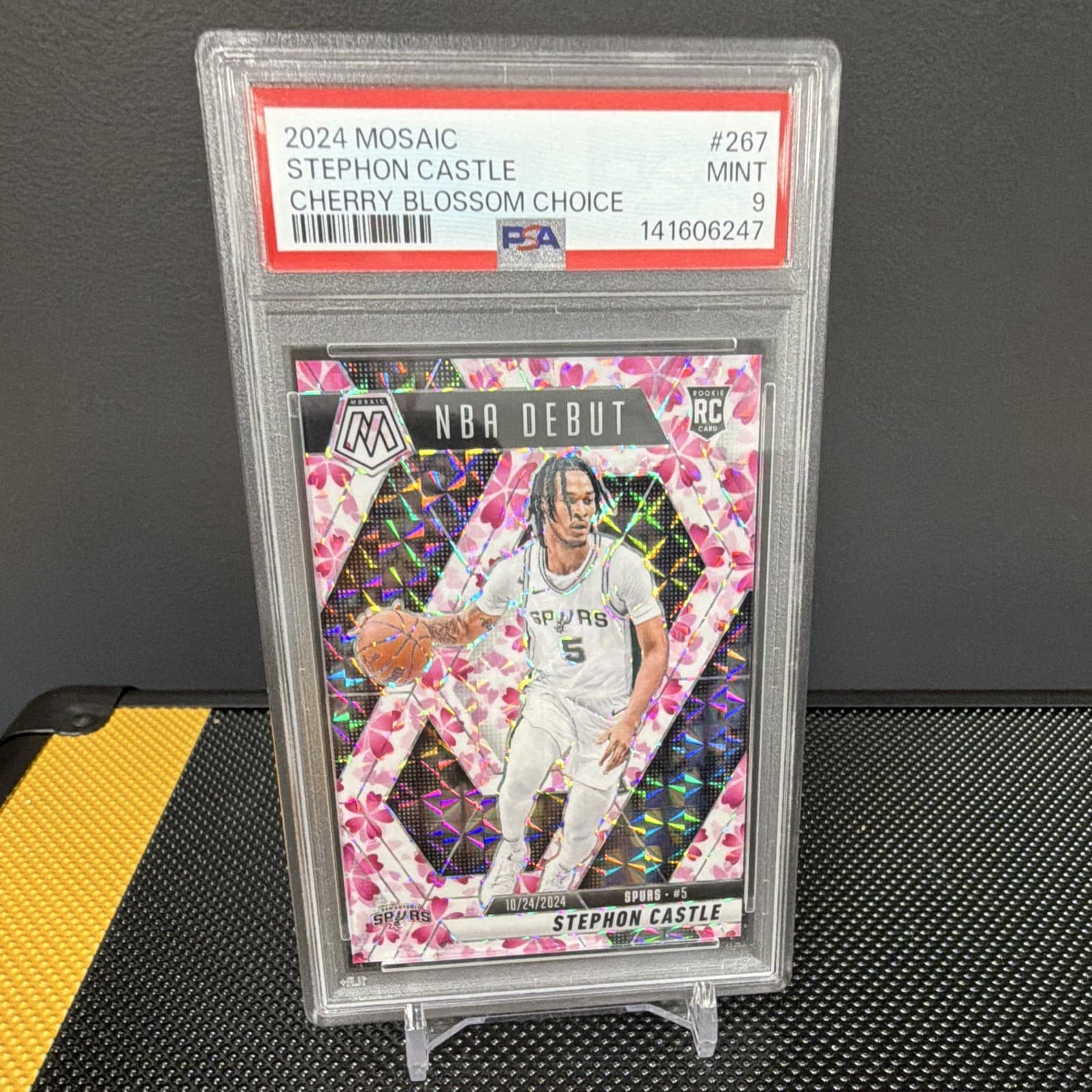 Panini 2024-25 Mosaic Stephon Castle NBA Debut #267 Cherry Blossom /20 RC PSA 9