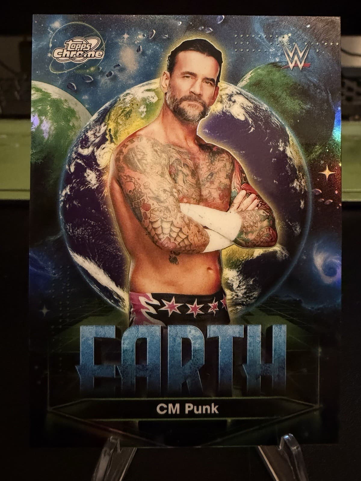 Topps 2026 Chrome WWE Wrestling CM Punk Earth Insert Trading Card #PPE-4