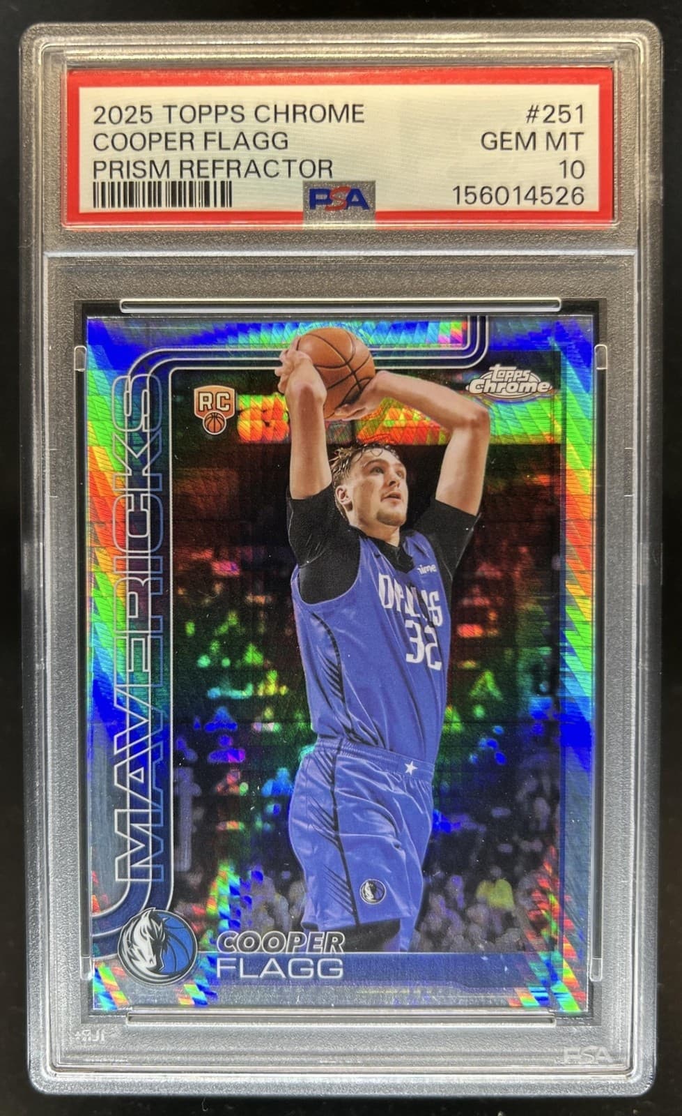 2025-26 Topps Chrome Cooper Flagg RC Prism Refractor #251 Mavericks PSA 10