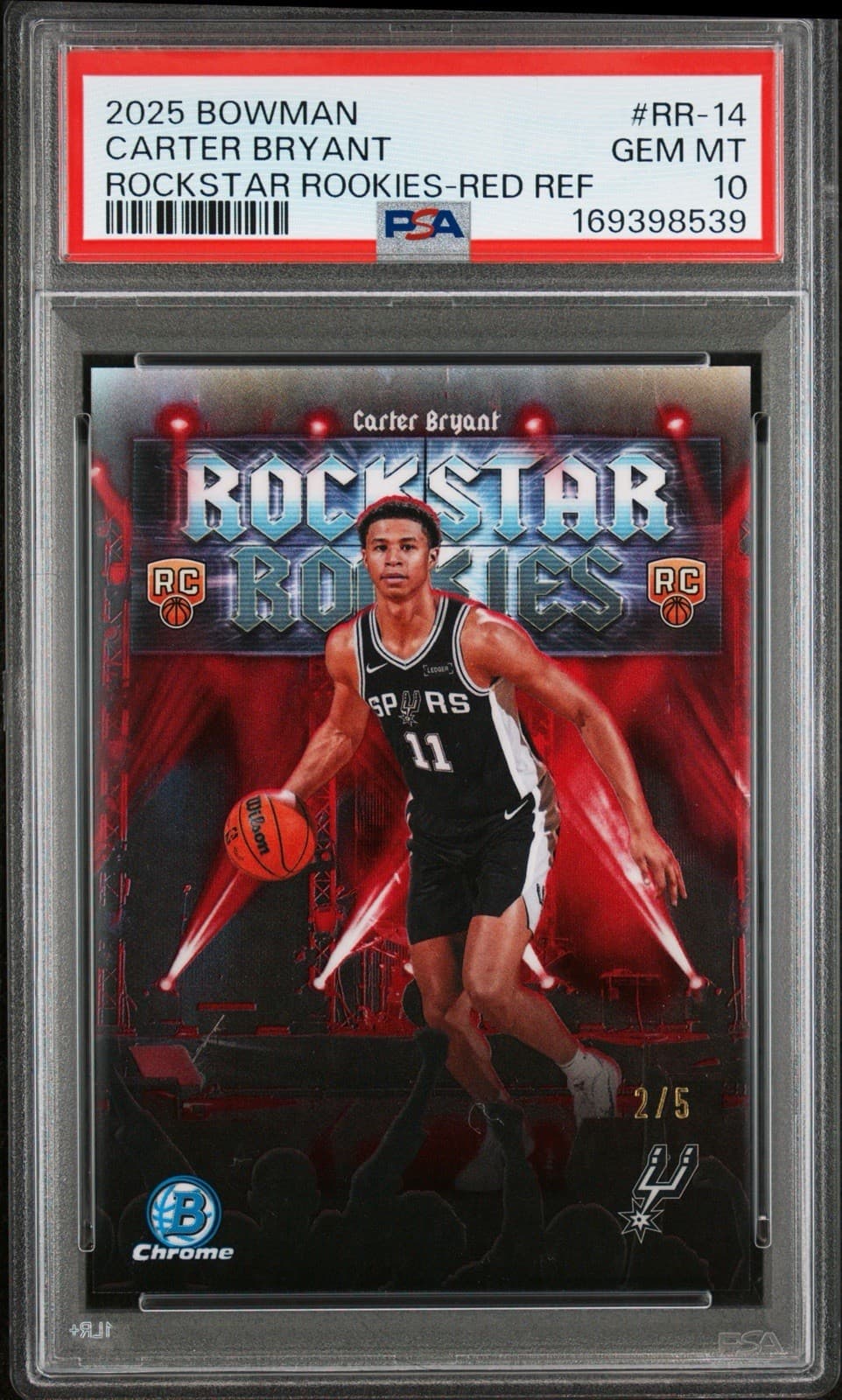2025 Bowman Chrome Carter Bryant Rockstar Rookies Red Refractor 2/5 PSA 10 POP 1