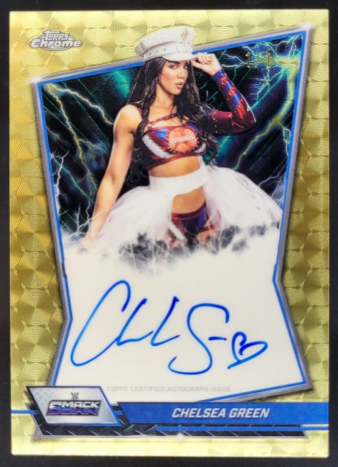 2026 Topps Chrome WWE Chelsea Green Blue Brand Auto SuperFractor 1/1 CP5