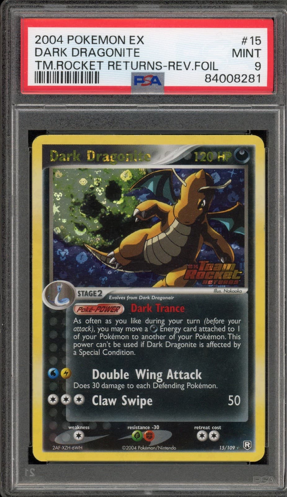 Pokemon Dark Dragonite EX Team Rocket Returns Reverse Holo Rare #15 PSA 9 Mint