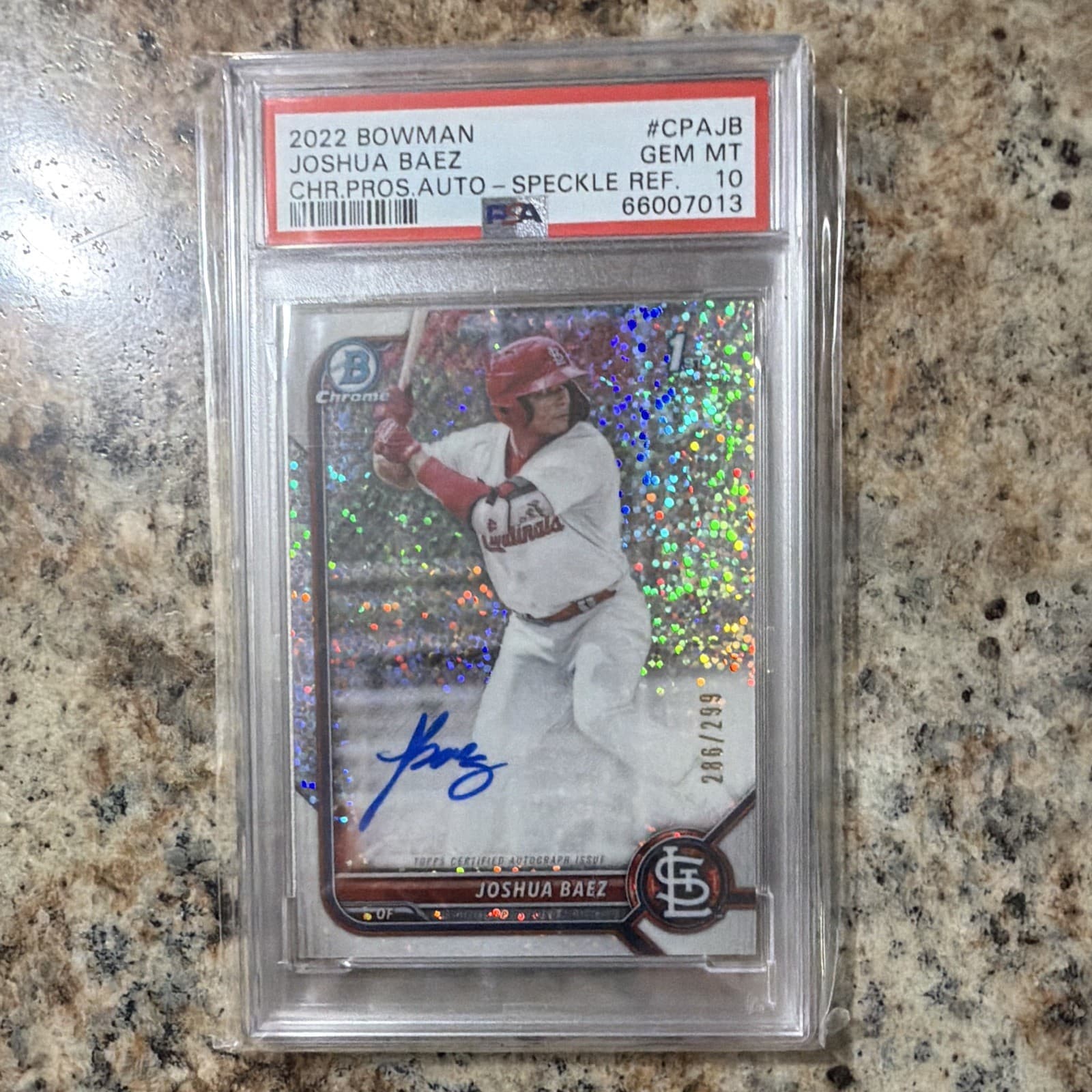 Bowman 2022 Joshua Baez Chrome Prospect Auto Speckle /299 PSA 10 CPA-JB