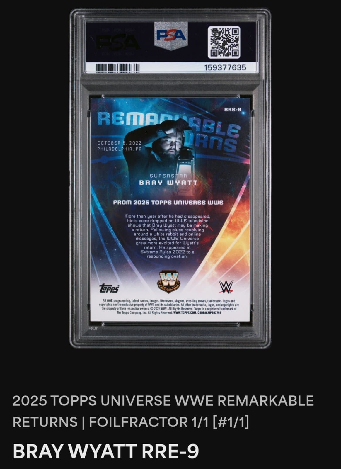 Topps 2025 WWE Bray Wyatt Remarkable Returns RRE-9 FoilFractor 1/1 PSA 8