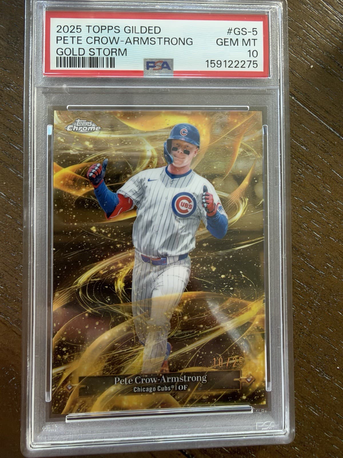 Pete Crow-Armstrong Psa 10 2025 Topps Gilded Chrome Gold Storm Refractor 10/25