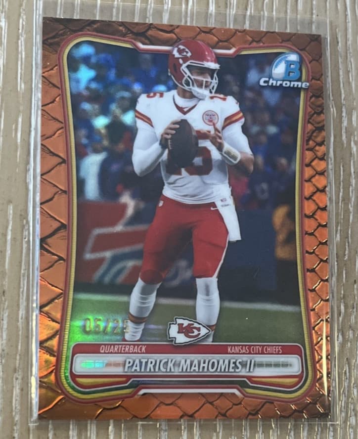 2026 Bowman Chrome Patrick Mahomes Orange Reptilian /25 Kansas City Chiefs