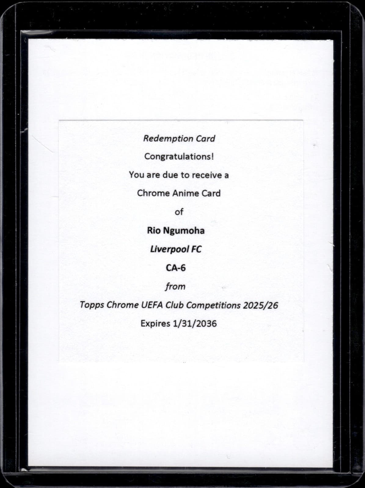 2025-26 HL-P02 Topps Soccer Chrome UEFA CC Rio Ngumoha Anime #CA-6 RC SSP