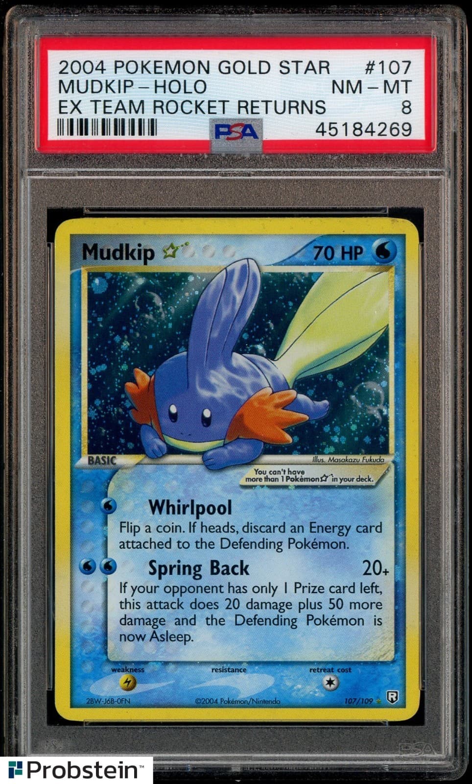 2004 Pokemon EX Team Rocket Returns #107/109 Mudkip Gold Star Holo Rare PSA 8