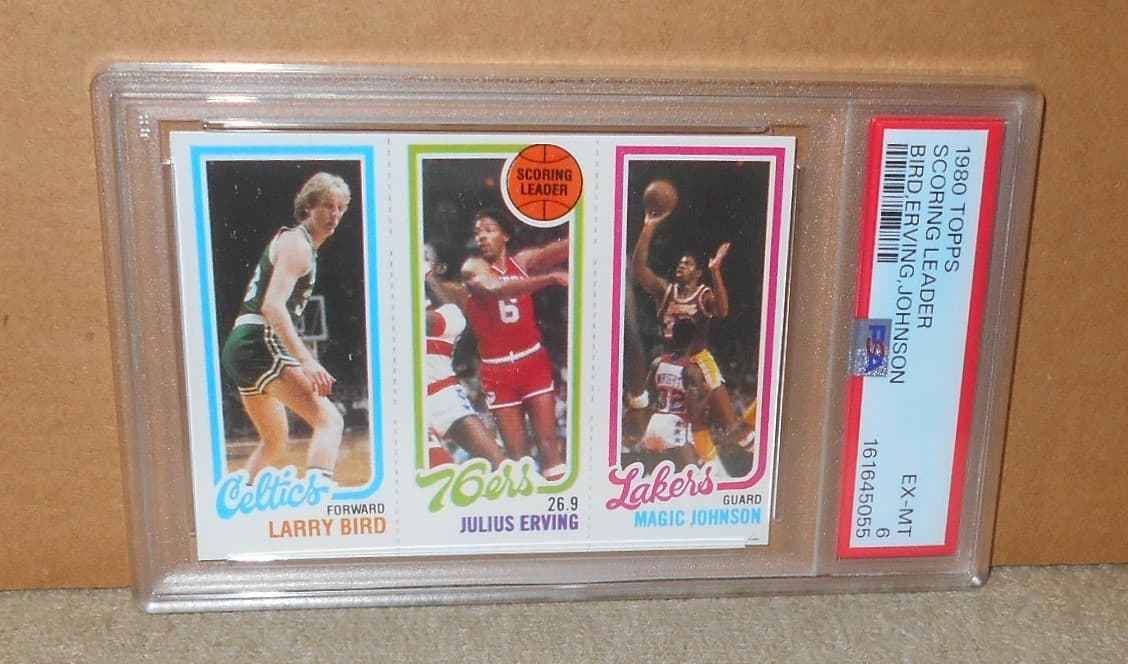 Vintage 1980-81 Topps Basketball Bird Erving Johnson Scoring Leader RC   PSA 6