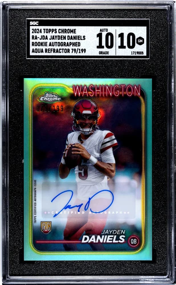 2024 Topps Jayden Daniels #RA-JDA Rookie Auto Aqua Refractor SGC 10 Auto 10 /199
