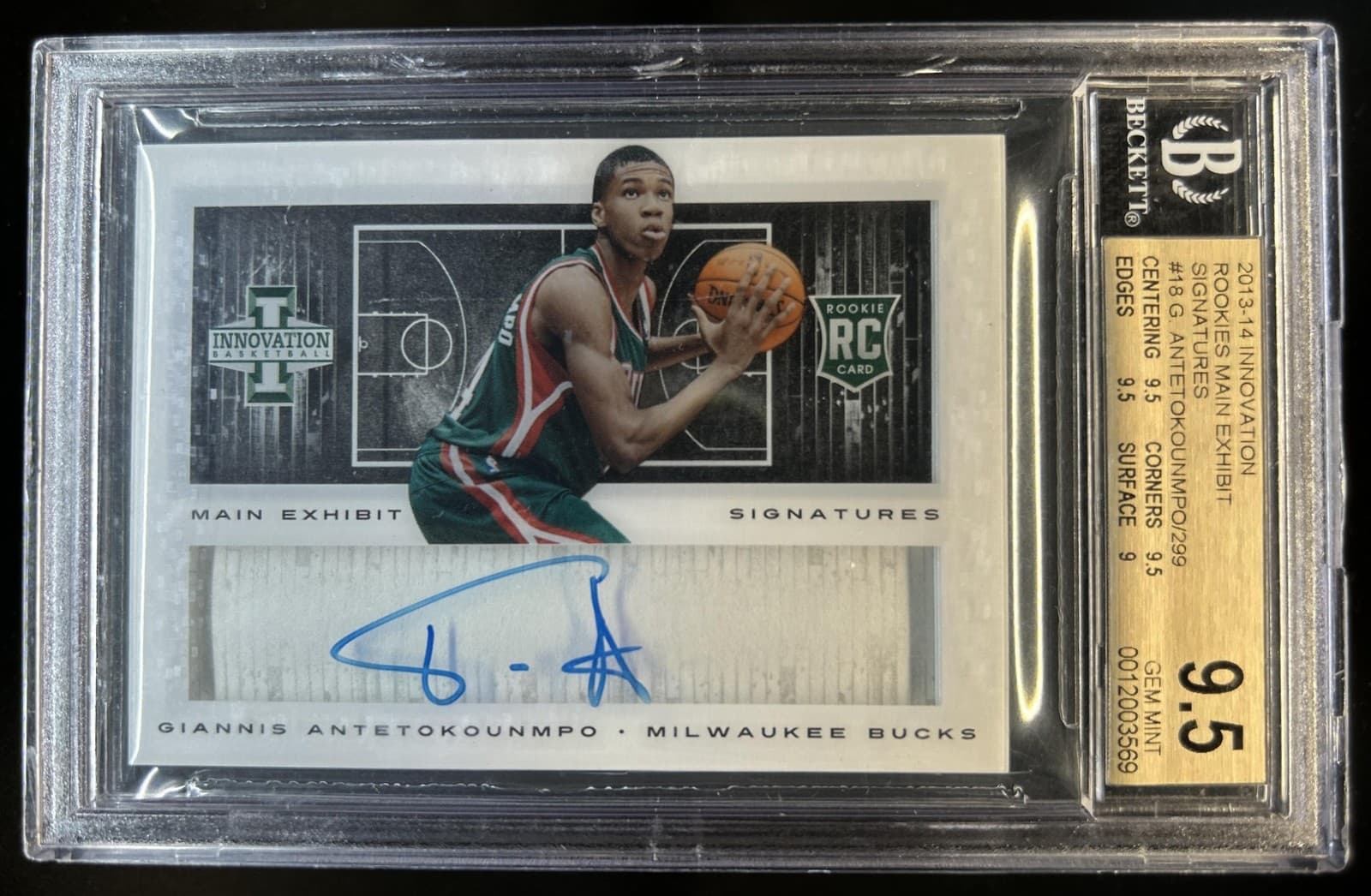 2013-14 Innovation Giannis Antetokounmpo Rookies Exhibit Auto #/299 BGS 9.5/10
