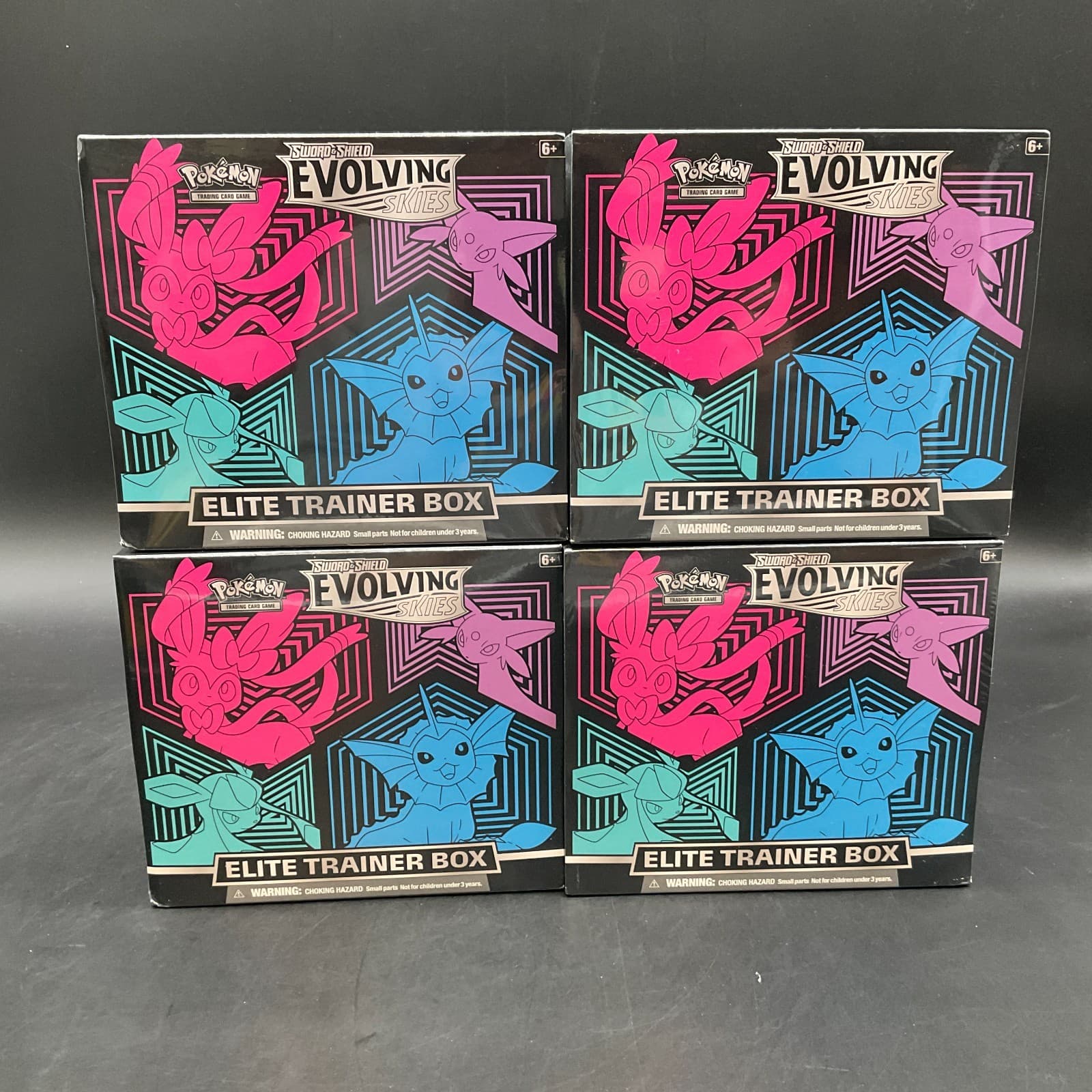 Lot of (4) Pokemon TCG Evolving Skies Elite Trainer Box Vaporeon SEALED MINTY