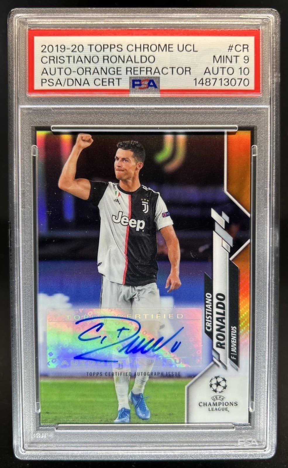2019 Topps Chrome UEFA Cristiano Ronaldo Auto Orange Refractor #/25 PSA 9 10
