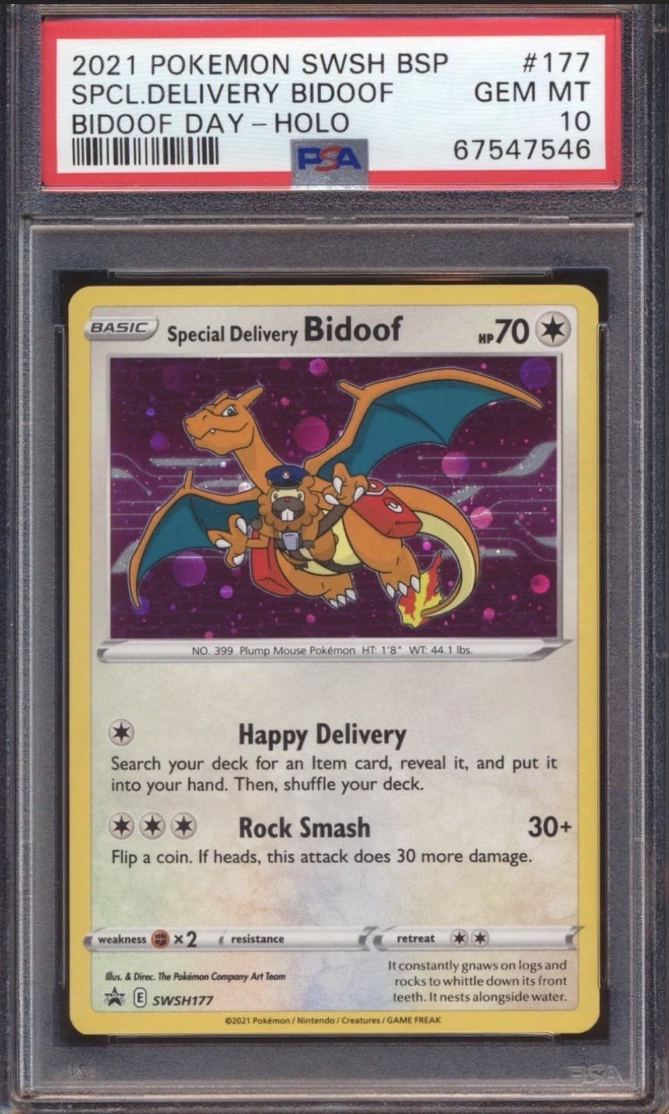 2021 POKEMON BLACK STAR PROMO BIDOOF SPECIAL DELIVERY #177 PSA 10!