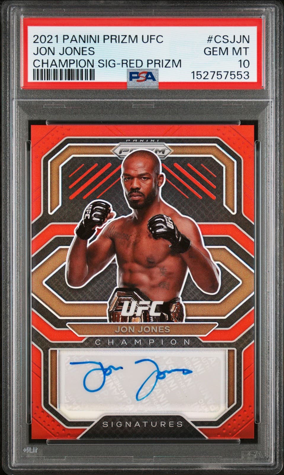 2021 Panini Prizm Ufc Champion Signatures Red Prizm Jon Jones 8/49 Psa 10 Auto