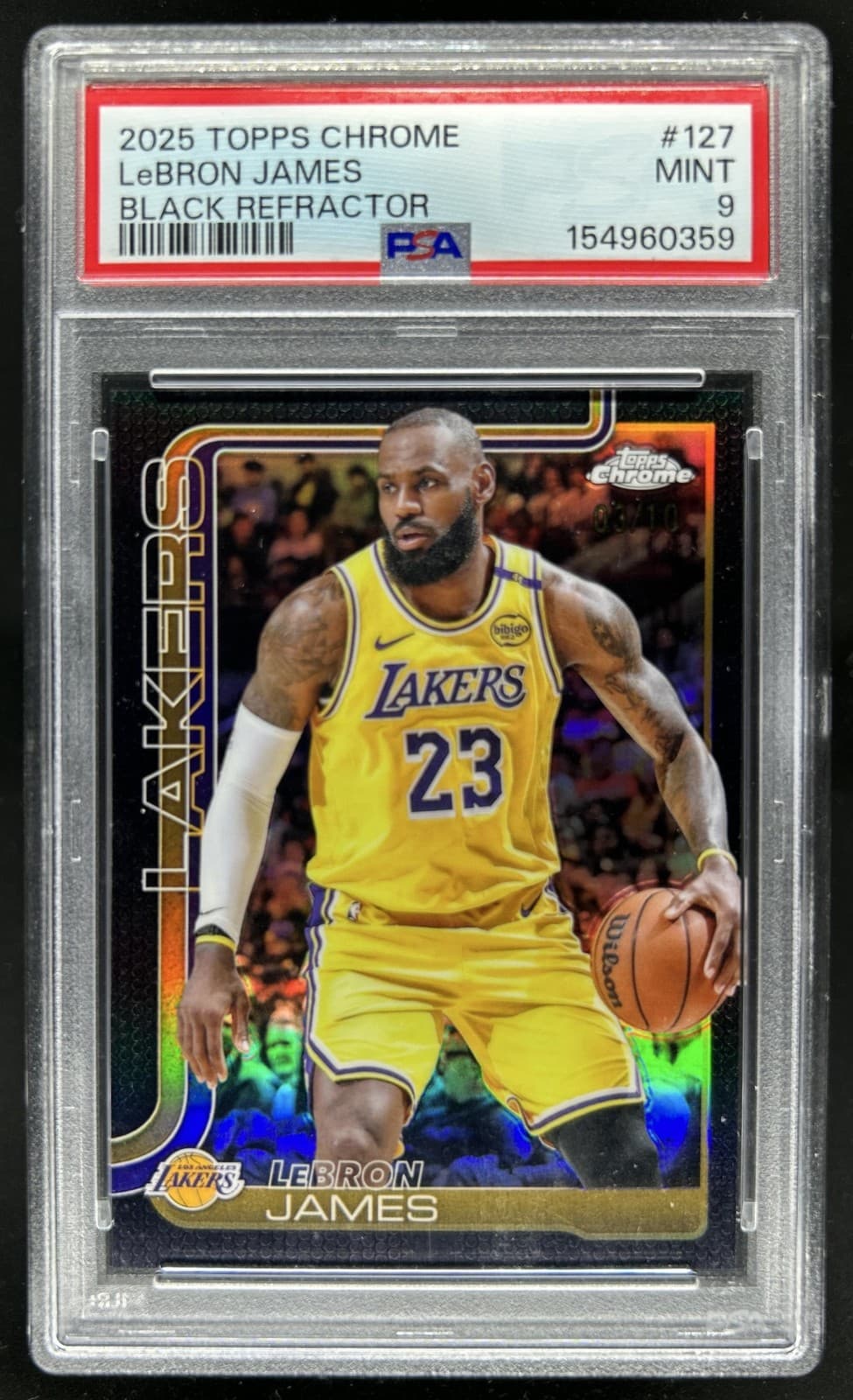 2025-26 Topps Chrome LeBron James Black Refractor #/10 Lakers PSA 9